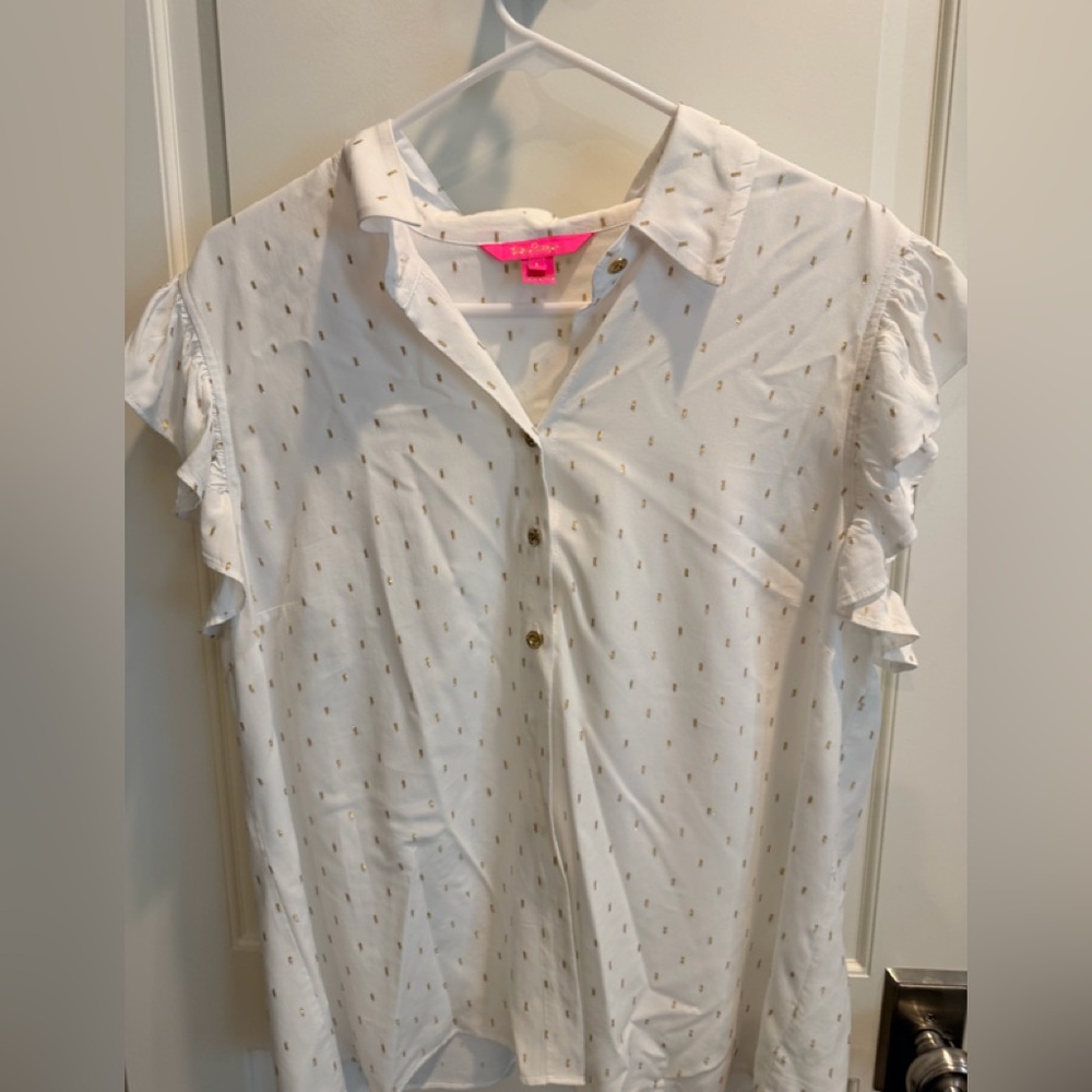 White  Shirt with Gold Accents Lilly Pulitzer